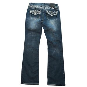 Soundgirl Dark Y2K Embroidered Bedazzled Blue Flare Jeans Juniors Size 9